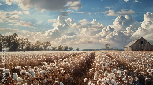 Cotton field, a large cotton farm,the cotton is harvested and baled for export to overseas countries. photo