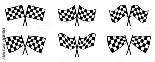 Checkered Flag different variations icon set.Windstart and finish checkered racing flags icon. Vector