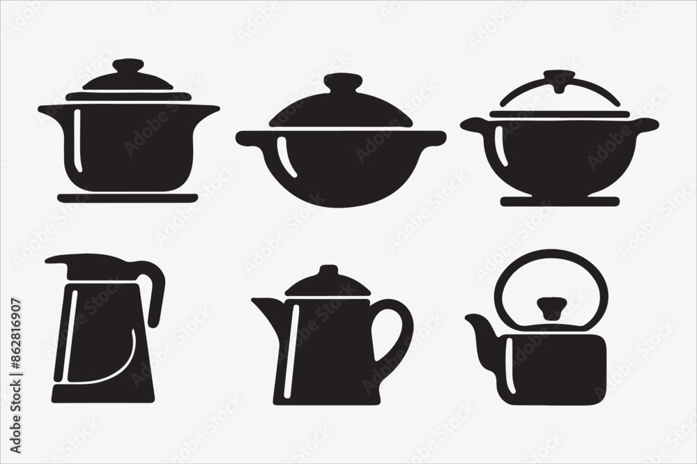 kitchenware silhouette vector illustration on a White Background kitchenware silhouette vector illustration on a White Background