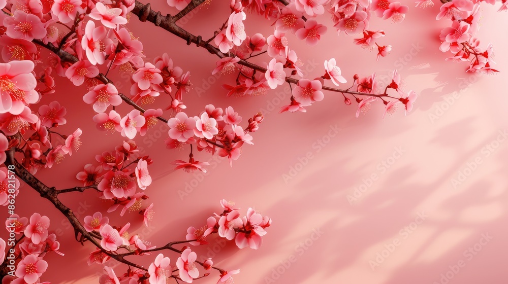 Obraz premium Cherry Blossoms on Pink Background