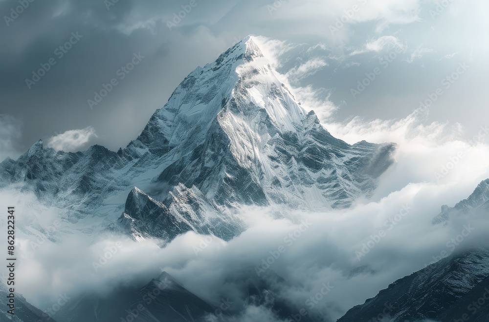 Majestic Mountain Peak Rising Above Clouds in the Himalayas Majestic Mountain Peak Rising Above Clouds in the Himalayas