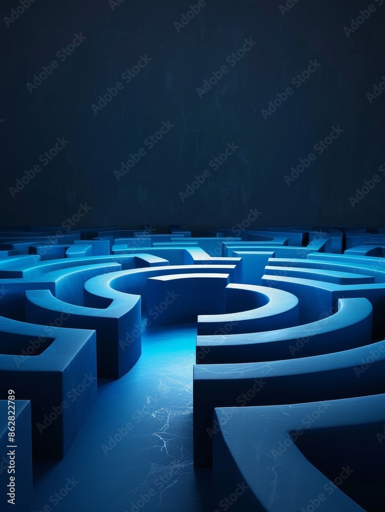 abstract blue 3d maze background, minimalist geometric pattern, labyrinth design, graphic art, circular shape, interior design. abstract blue 3d maze background, minimalist geometric pattern, labyrinth design, graphic art, circular shape, interior design.