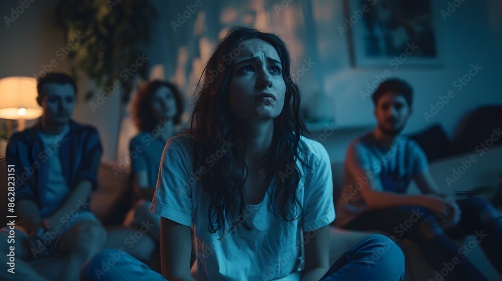 Supportive Group Session During Evening Soft Lighting for Panic Attack Experience Supportive Group Session During Evening Soft Lighting for Panic Attack Experience