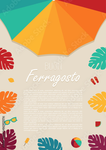 Buon Ferragosto Italian Festival background, summer holiday in Italy, vector illustration