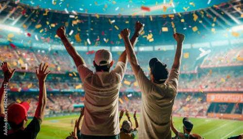 Fans Celebrating at a Cricket Match