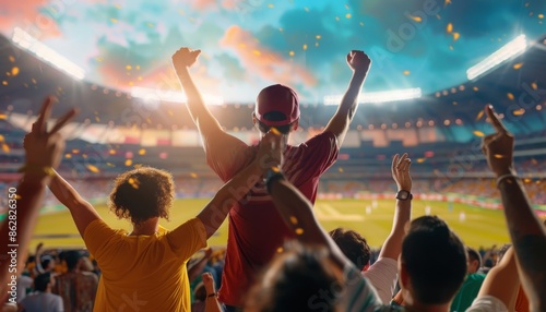 Fans Celebrating at a Cricket Match