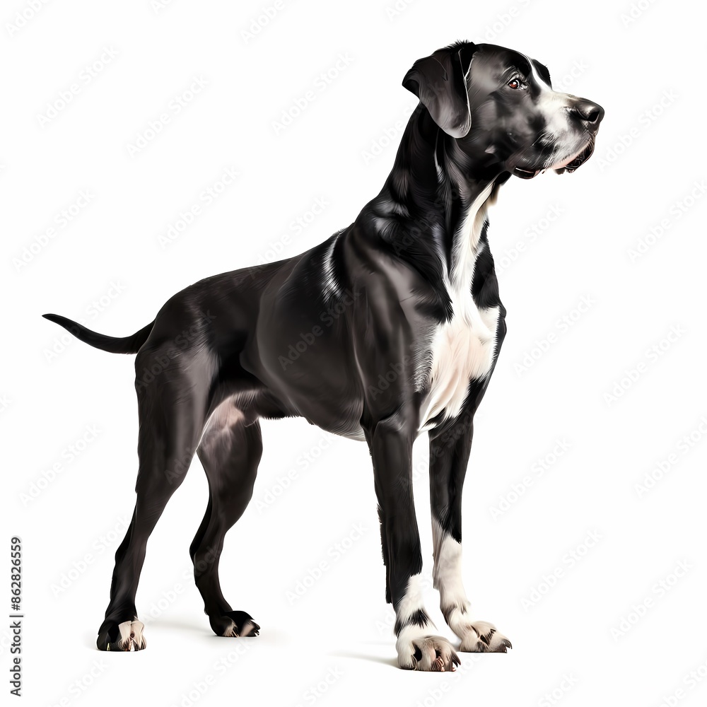 Great dane dog breed standing against white background, AI Generated Great dane dog breed standing against white background, AI Generated