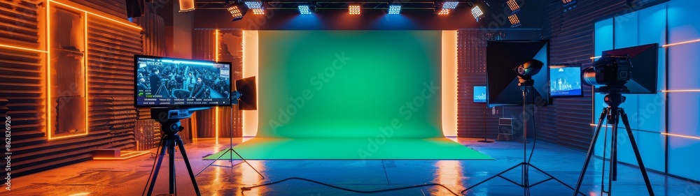 Professional Video Camera Set Up in a Modern Television Studio Stock ...