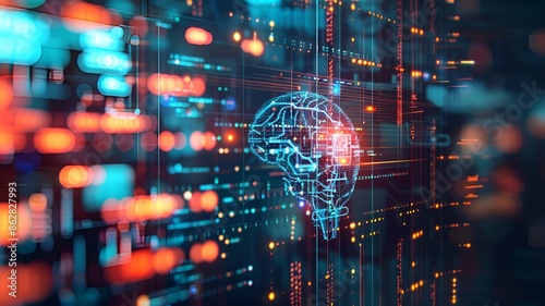 A detailed infographic illustrating the step-by-step process of machine learning, set against a blurred background to emphasize the visual information, capturing the essence of data science