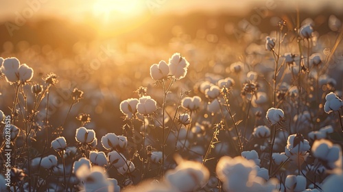 cotton field with white cotton buds