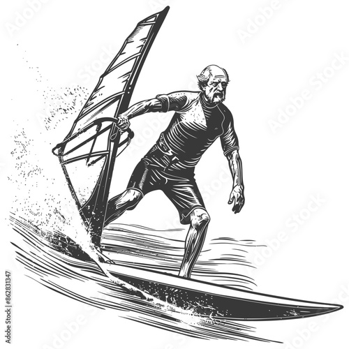 Elderly Windsurfer: Vector Illustration of Active Aging Lifestyle.