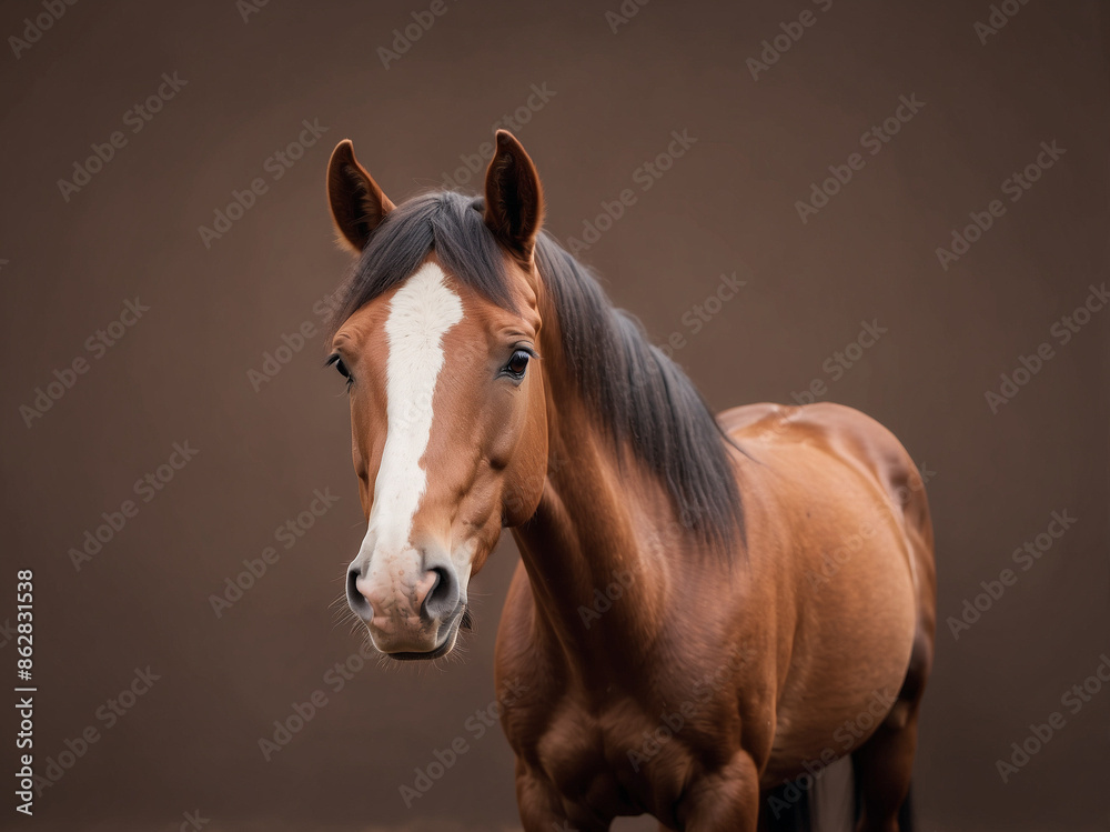 Obraz premium Equine Elegance, A Majestic Horse Set Against a Solid Brown Background