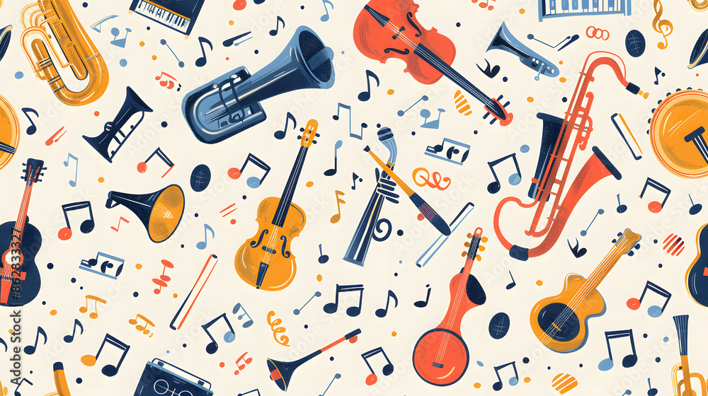 music instruments pattern, on a white background music instruments pattern, on a white background