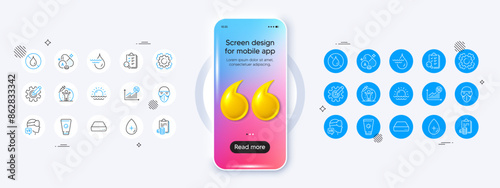 Vitamin a, Mini pc and Accounting line icons. Phone mockup with 3d quotation icon. Pack of Vaccine protection, Augmented reality, Medical mask icon. Oil serum, Sunset, 5g statistics pictogram. Vector