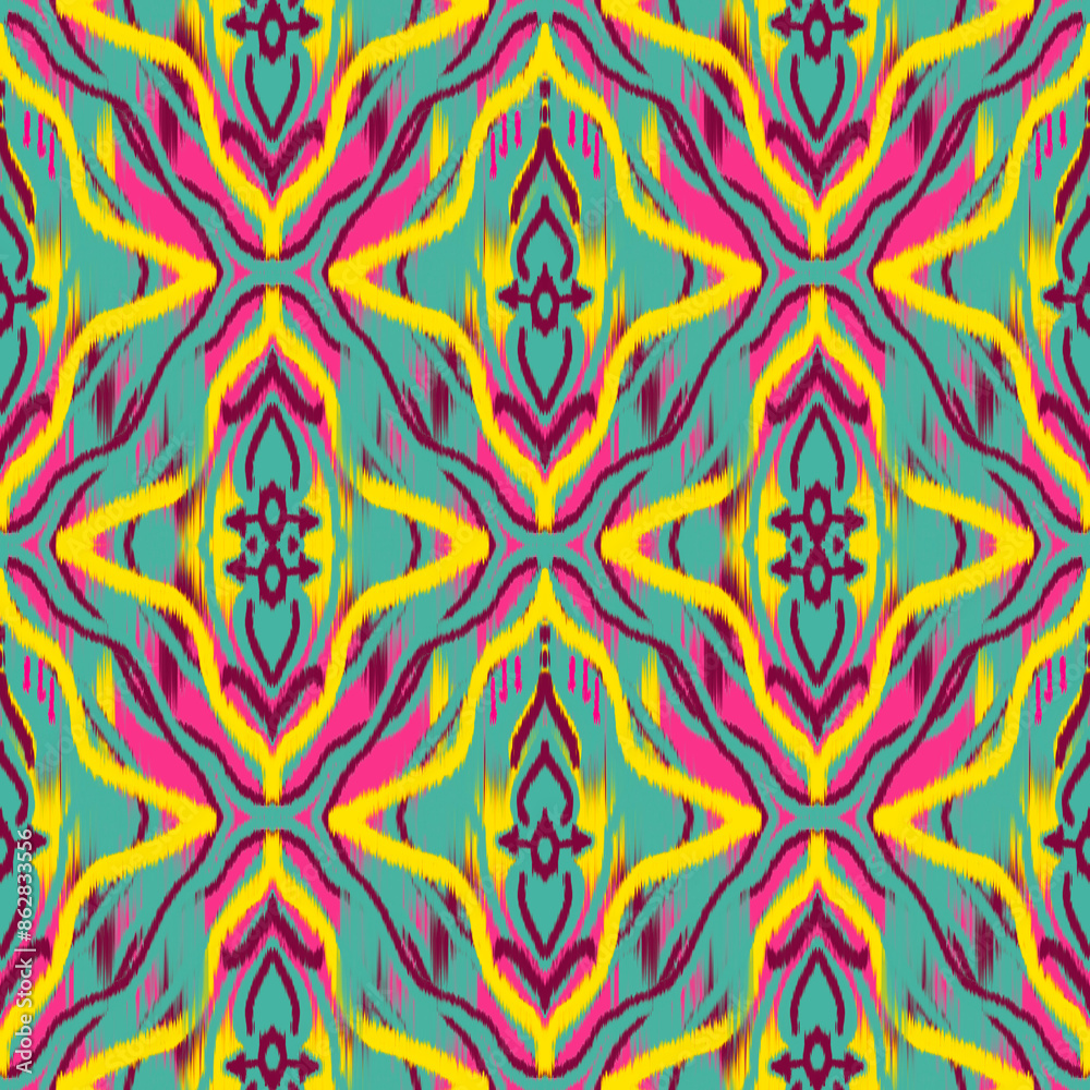 Rainbow Textile Ikat Wave Abstract Geometric Design. Ikat vector design for backgrounds, wallpapers, carpets, wrappings, fabrics, fashion clothes, textiles. Rainbow Textile Ikat Wave Abstract Geometric Design. Ikat vector design for backgrounds, wallpapers, carpets, wrappings, fabrics, fashion clothes, textiles.