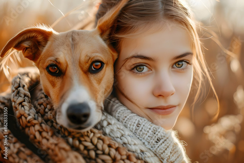  "Adorable Girl and Her Dog Outdoors"