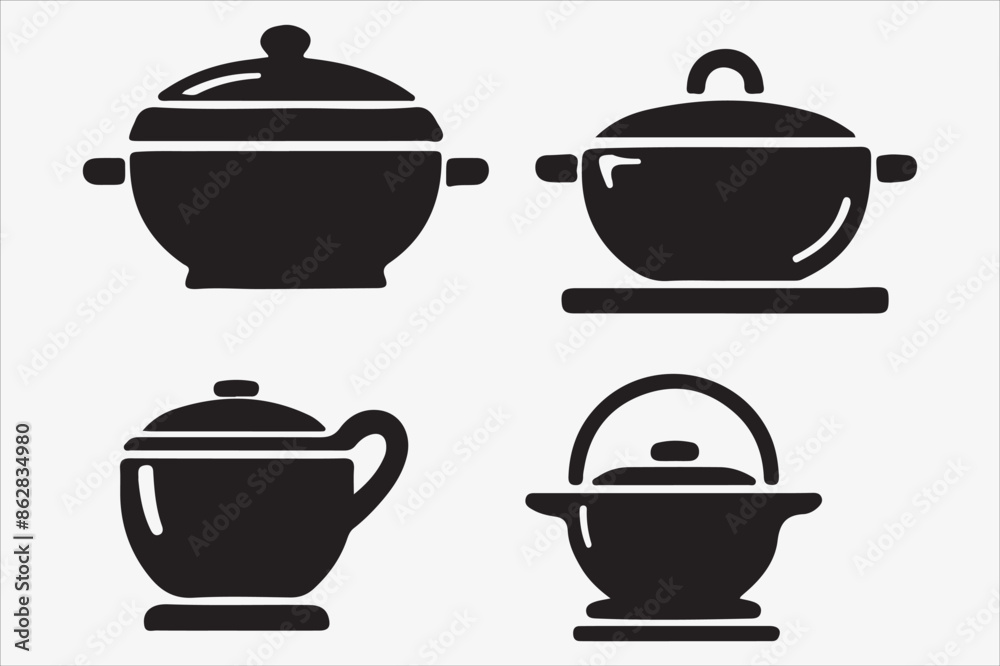 kitchenware silhouette vector illustration on a White Background kitchenware silhouette vector illustration on a White Background
