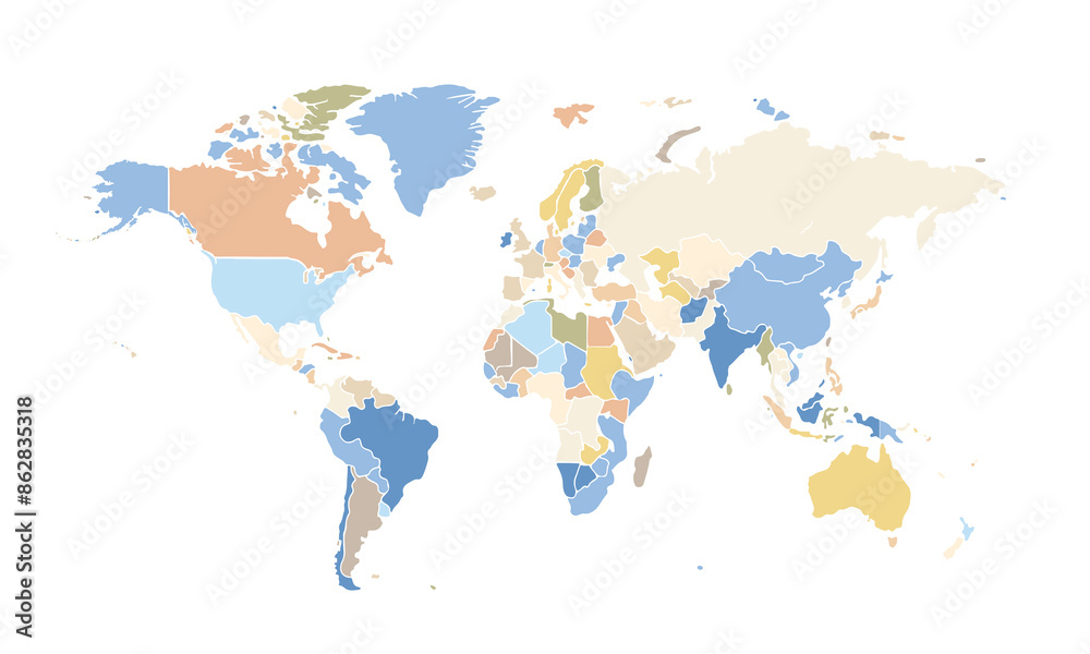 Obraz premium Map of world isolated modern colorful style. for website layouts, background, education, precise, customizable, Travel worldwide, map silhouette backdrop, earth geography, political, reports.