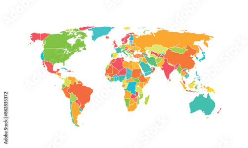 Map of world isolated modern colorful style. for website layouts, background, education, precise, customizable, Travel worldwide, map silhouette backdrop, earth geography, political, reports.