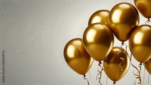 Party gold balloons isolated on white background, copy space