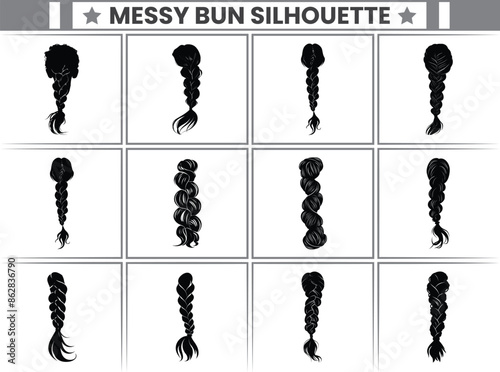 Russian Twists Messy Bun Silhouette Bundle Messy Bun Hair Illustration clipart Silhouette, For T-Shirt Design, Mug, Tote Bag, Etc. photo