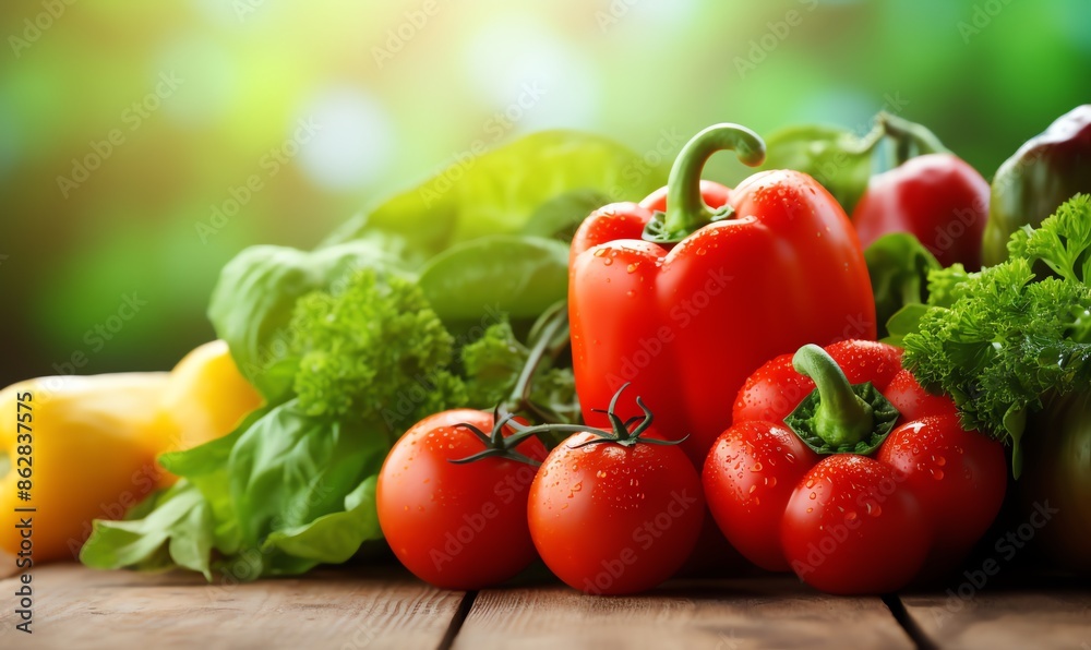 Fresh and Vibrant Vegetables on a Wooden Table Fresh and Vibrant Vegetables on a Wooden Table