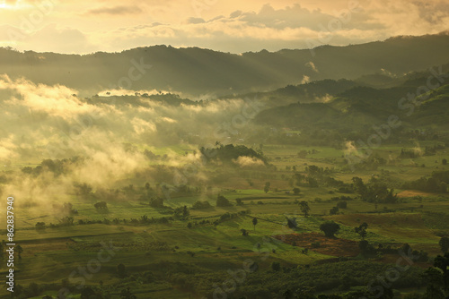 Beautiful sunrise scenery of Phu Langka Forest Park in Phayao Province, Thailand 