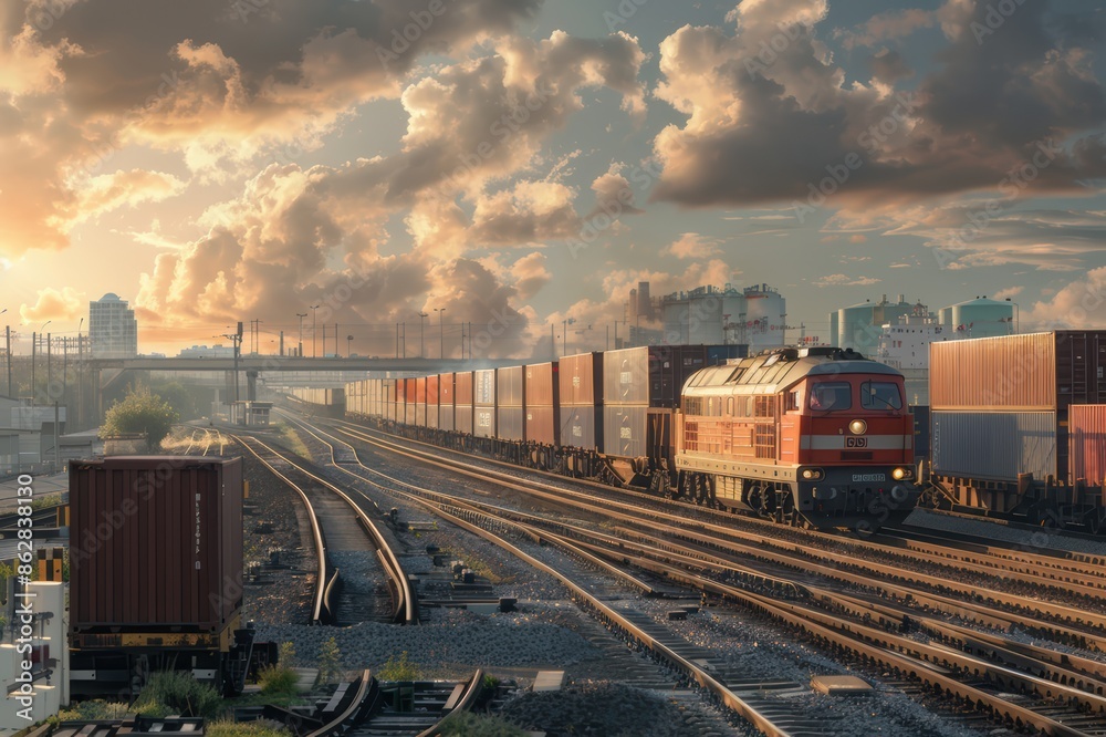 Fototapeta premium Cargo Train in an Industrial Zone
