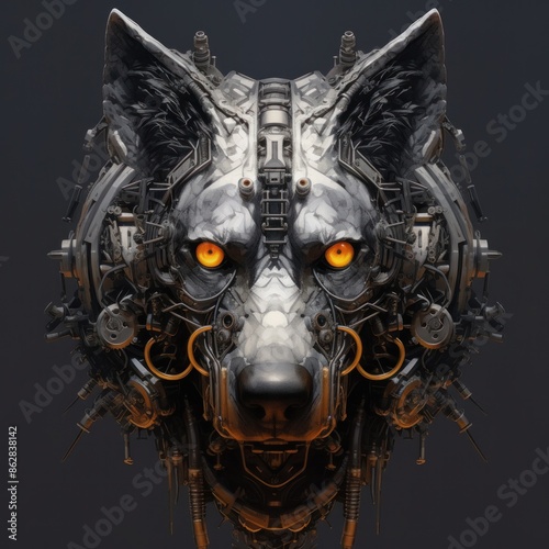 fantastic cyber cyborg wolf head.Generater by AI . High quality image