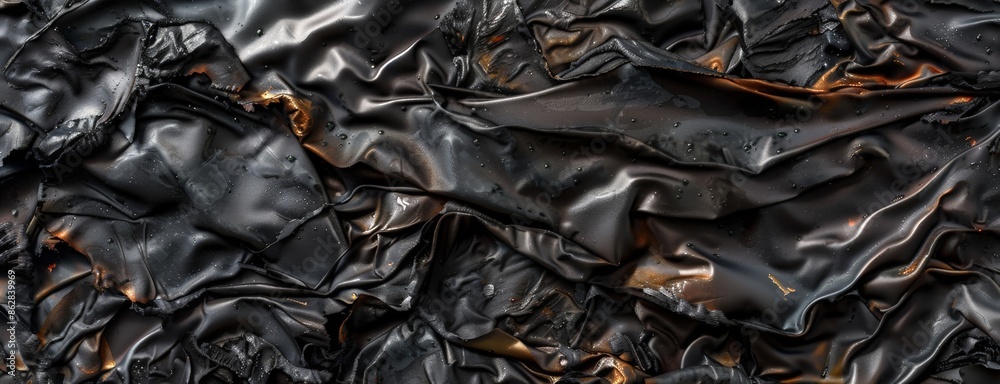 Abstract black background. Melted black charred plastic, texture, pattern. Black oil paint on a black background. Abstract black background. Melted black charred plastic, texture, pattern. Black oil paint on a black background.