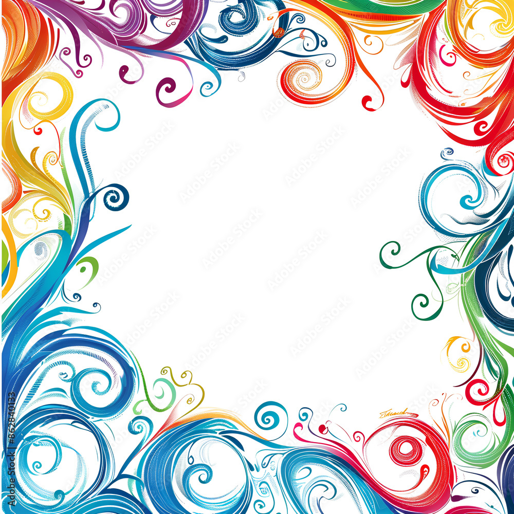 Abstract Colorful Swirls Frame on White Background with Copy Space Abstract Colorful Swirls Frame on White Background with Copy Space