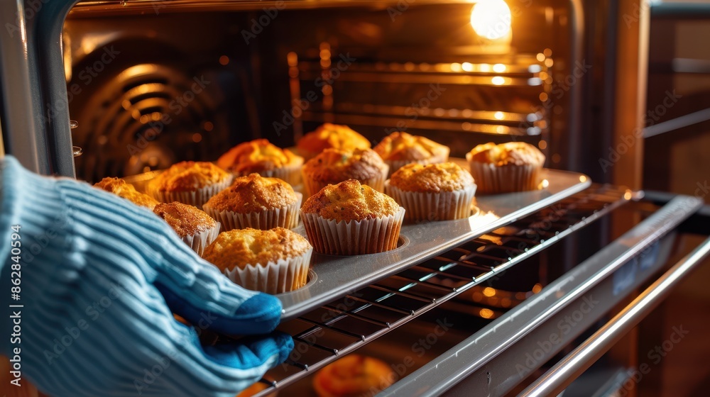 The fresh muffins in oven The fresh muffins in oven