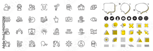 Set of Star, Court judge and Face detection line icons for web app. Design elements, Social media icons. Group, Support, Farsightedness icons. Accounting, Money profit, Agent signs. Vector