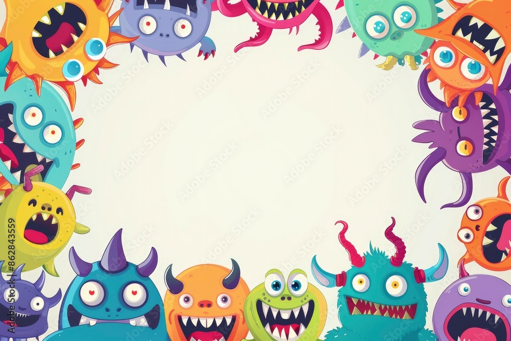 Naklejka premium Heads of different Halloween monsters on a plain light background. Postcard, illustration for the autumn holiday Halloween. Scary funny heroes monsters