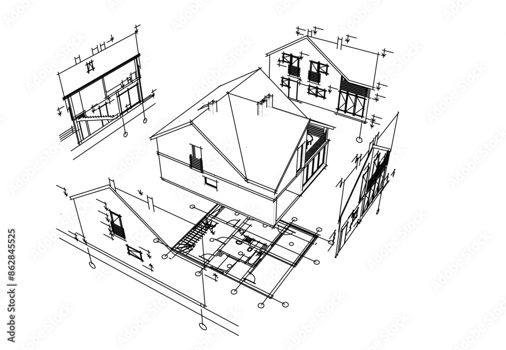 Fototapeta premium Modern building architectural 3d drawing