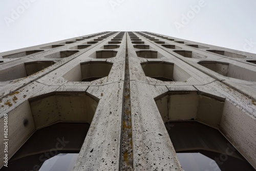 City skyscraper featuring a bold brutalist aesthetic, striking in the sky - brutalist architecture photo