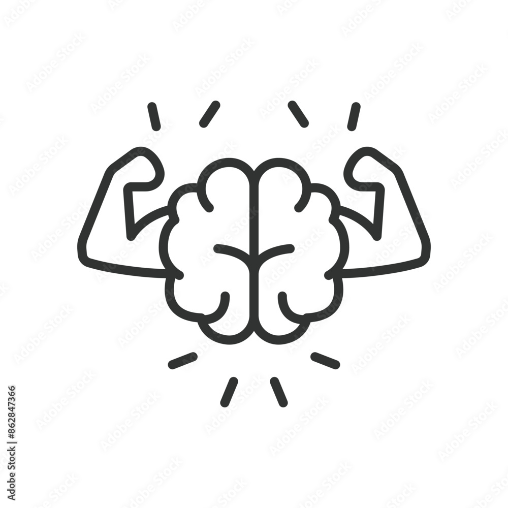 Mental power, in line design. Concentration, Focus, Intelligence, Brainpower, Cognitive enhancement, Mental clarity, Memory boost on white background vector. Editable stroke icon. Mental power, in line design. Concentration, Focus, Intelligence, Brainpower, Cognitive enhancement, Mental clarity, Memory boost on white background vector. Editable stroke icon.