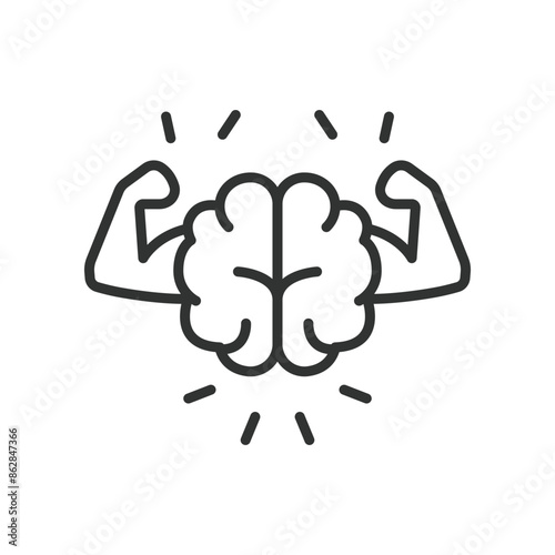 Mental power, in line design. Concentration, Focus, Intelligence, Brainpower, Cognitive enhancement, Mental clarity, Memory boost on white background vector. Editable stroke icon.