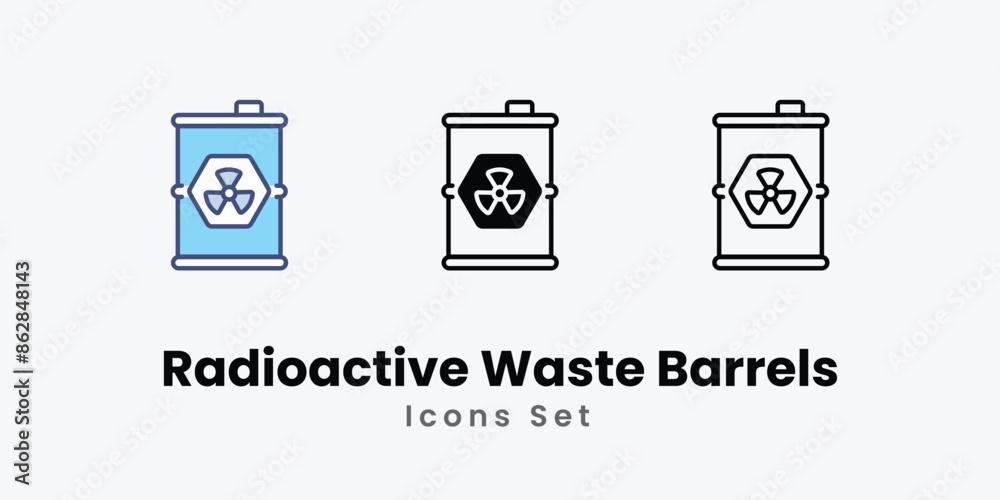 Radioactive Waste Barrels icons vector set stock illustration Radioactive Waste Barrels icons vector set stock illustration