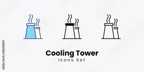 Cooling Tower icons vector set stock illustration