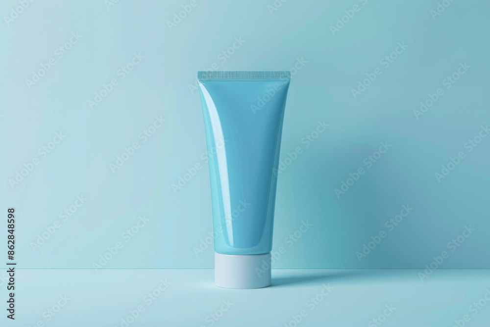 Blue Tube Cosmetic Product on a Blue Background Blue Tube Cosmetic Product on a Blue Background