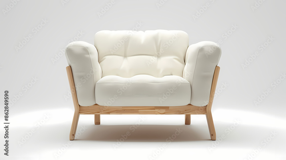 The modern IKEA armchair with a simple white fabric seat and light wood legs, isolated white background The modern IKEA armchair with a simple white fabric seat and light wood legs, isolated white background