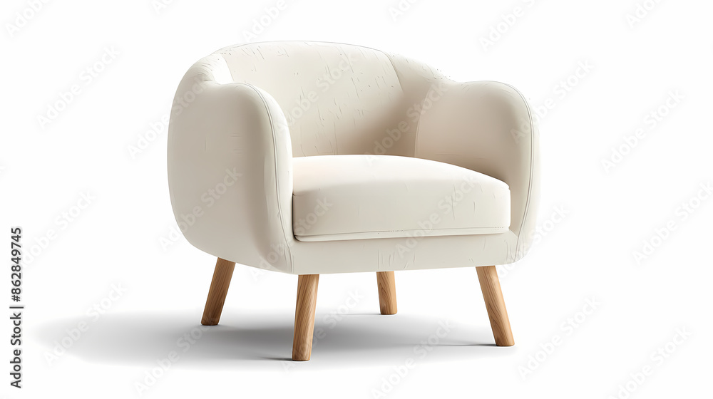 The modern IKEA armchair with a simple white fabric seat and light wood legs, isolated white background The modern IKEA armchair with a simple white fabric seat and light wood legs, isolated white background