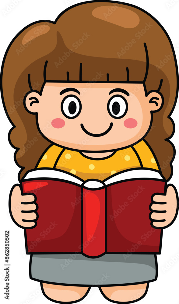 Kid girl reading book illustration vector Kid girl reading book illustration vector