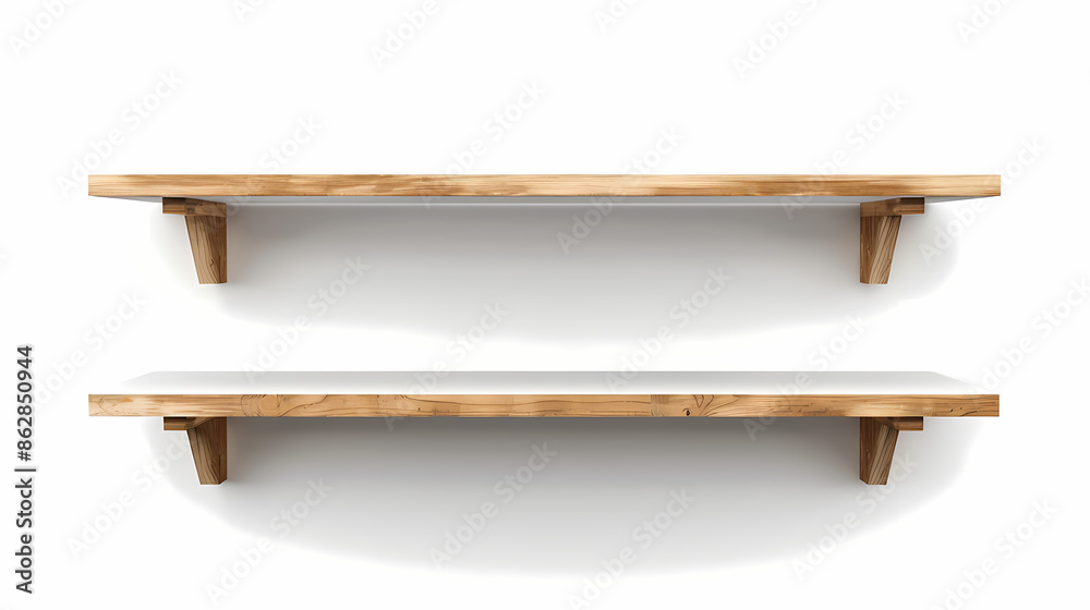 White shelves and a natural wood frame make up this minimal design White shelves and a natural wood frame make up this minimal design