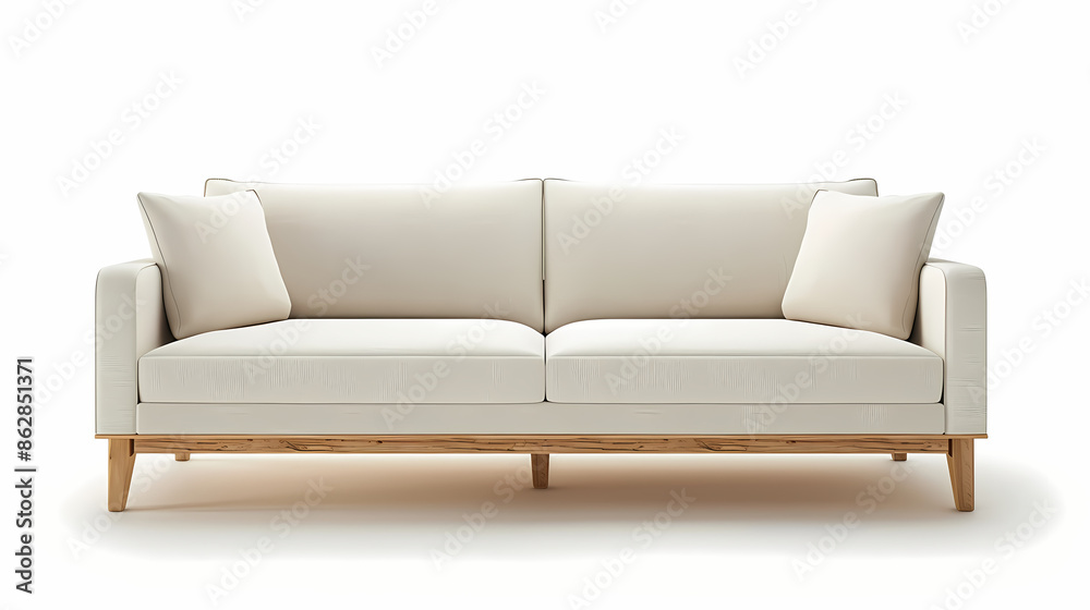 The minimal IKEA sofa frame with a low profile and white laminated finish, front side, isolated white background The minimal IKEA sofa frame with a low profile and white laminated finish, front side, isolated white background