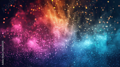 Abstract background with pink, orange, and blue magical dust, banner © Dmitriy