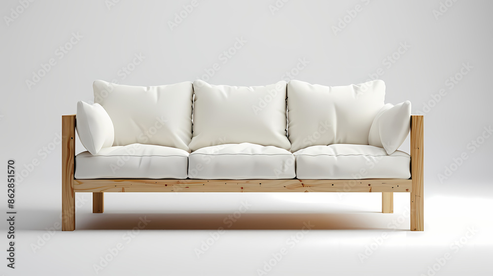 The minimal IKEA sofa frame with a low profile and white laminated finish, front side, isolated white background The minimal IKEA sofa frame with a low profile and white laminated finish, front side, isolated white background