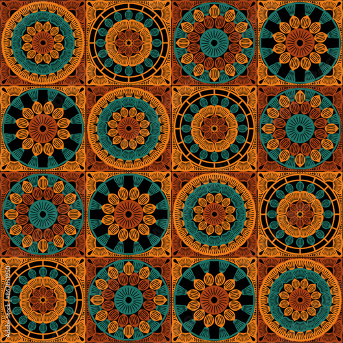 Pattern with crochet granny square wallpaper handmade decorative art design print 