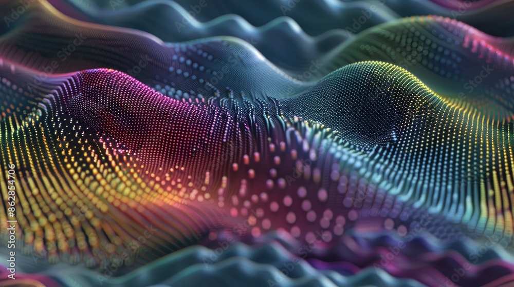 A colorful, abstract digital pattern resembling waves, composed of numerous tiny dots in a rainbow of hues SEAMLESS PATTERN A colorful, abstract digital pattern resembling waves, composed of numerous tiny dots in a rainbow of hues SEAMLESS PATTERN